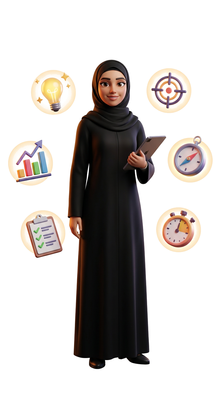 طالبة محاطة بأدوات ذكية